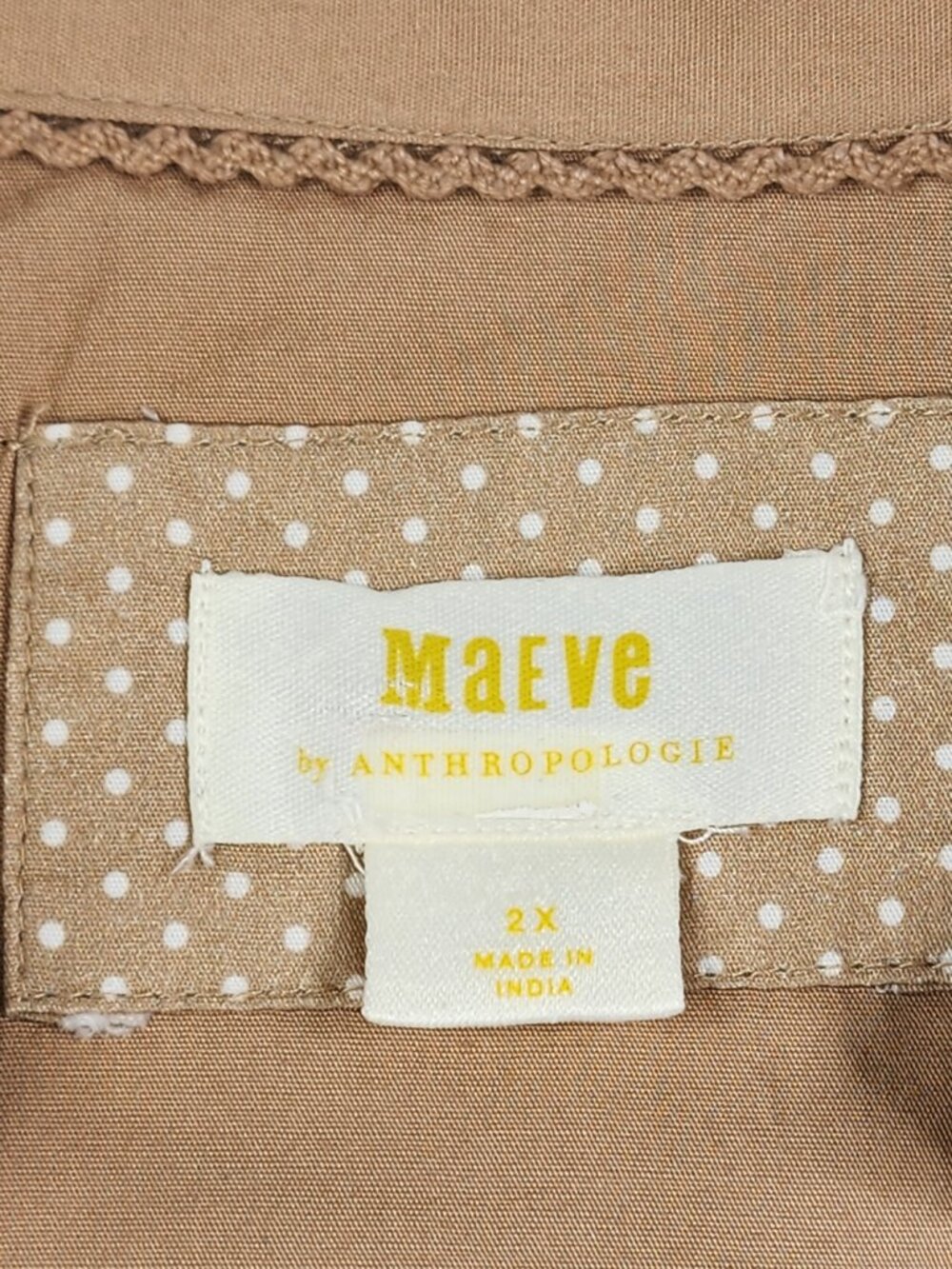 Maeve Anthropologie Women’s 2X Beige Tan Puff Sleeve Sea Breeze Blouse Top Boho - Picture 5 of 12